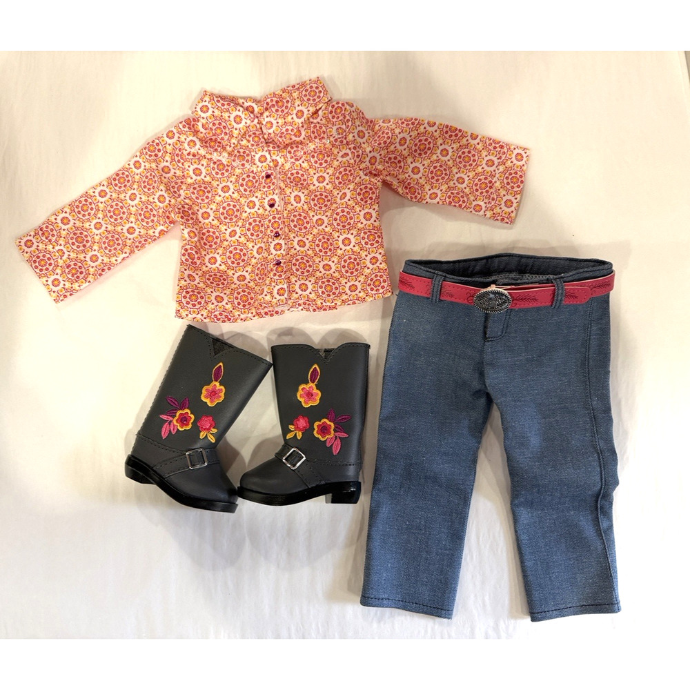 American Girl Saige Parade Outfit Shirt Jeans Boots Belt NIB New In Box - Picture 2 of 14